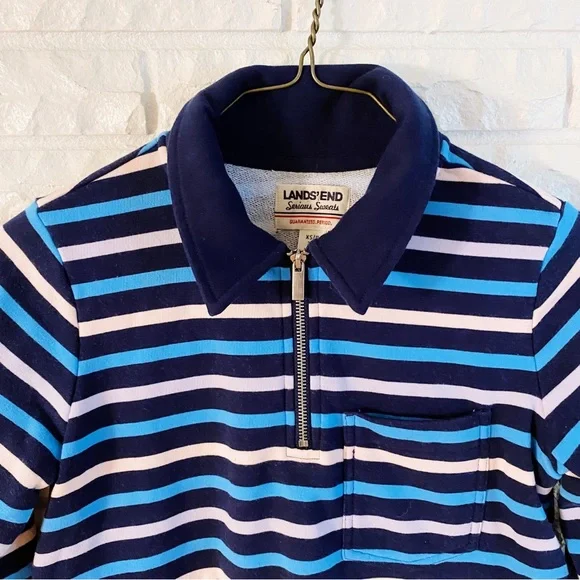 Lands' End Deep Sea Navy Pink Stripe Zip-Front Collared Long-Sleeve Top Size XS - Picture 6 of 6
